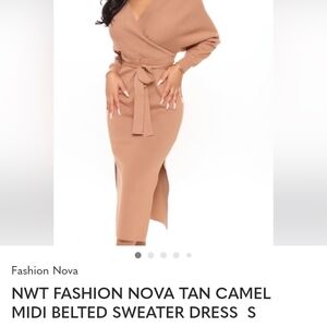 Fashion Nova Camel Midi Sweater Dress